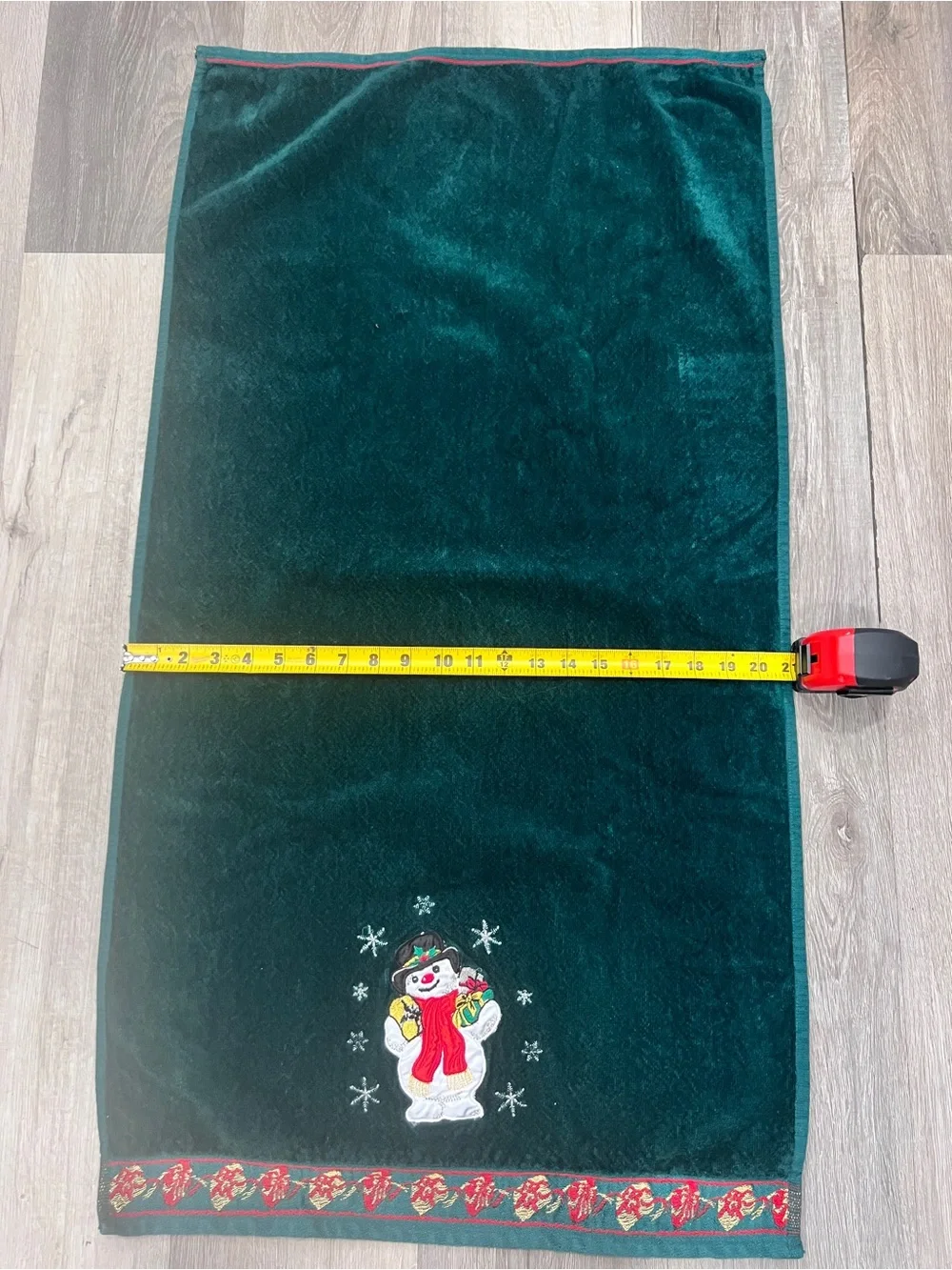 Vintage Jcpenny Dark Green Snowman Embroidered Holiday Bath Towel Set 1980s